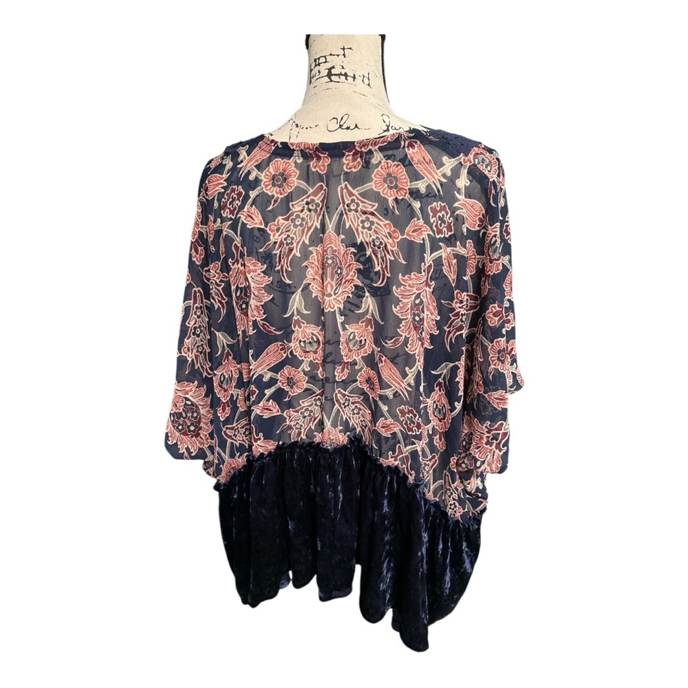 Velvet Crochet Lace Floral Kimono Boho Sheer Layering Cardigan Size M - Picture 4 of 8